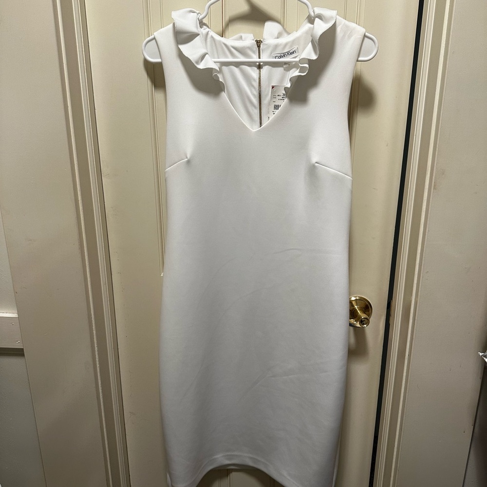 Calvin Klein White Ruffle Neck Mini Dress